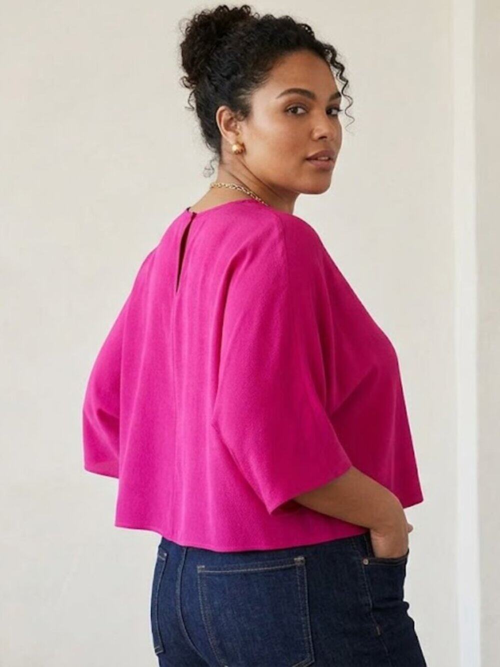Nora Noh 100% Silk Fuchsia Relaxed Top Size 24 / 3XL